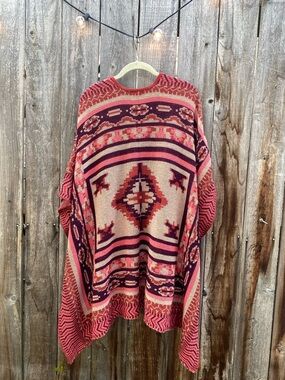Multicolor Geometric Southwestern Inspired Poncho